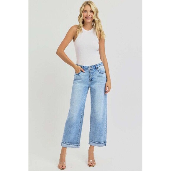 RISEN Ankle Wide Leg Cuffed Jeans NWT - Picture 4 of 4